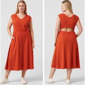 Athleta 3X Long Brick Terra Cotta Dress Back Cutout Flowy Athleisure Comfort